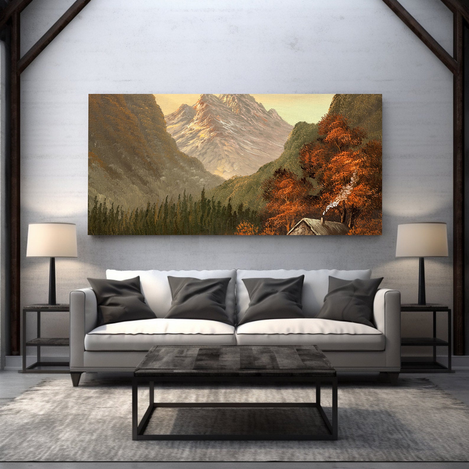 Peinture sur toile - Paysage avec montagnes