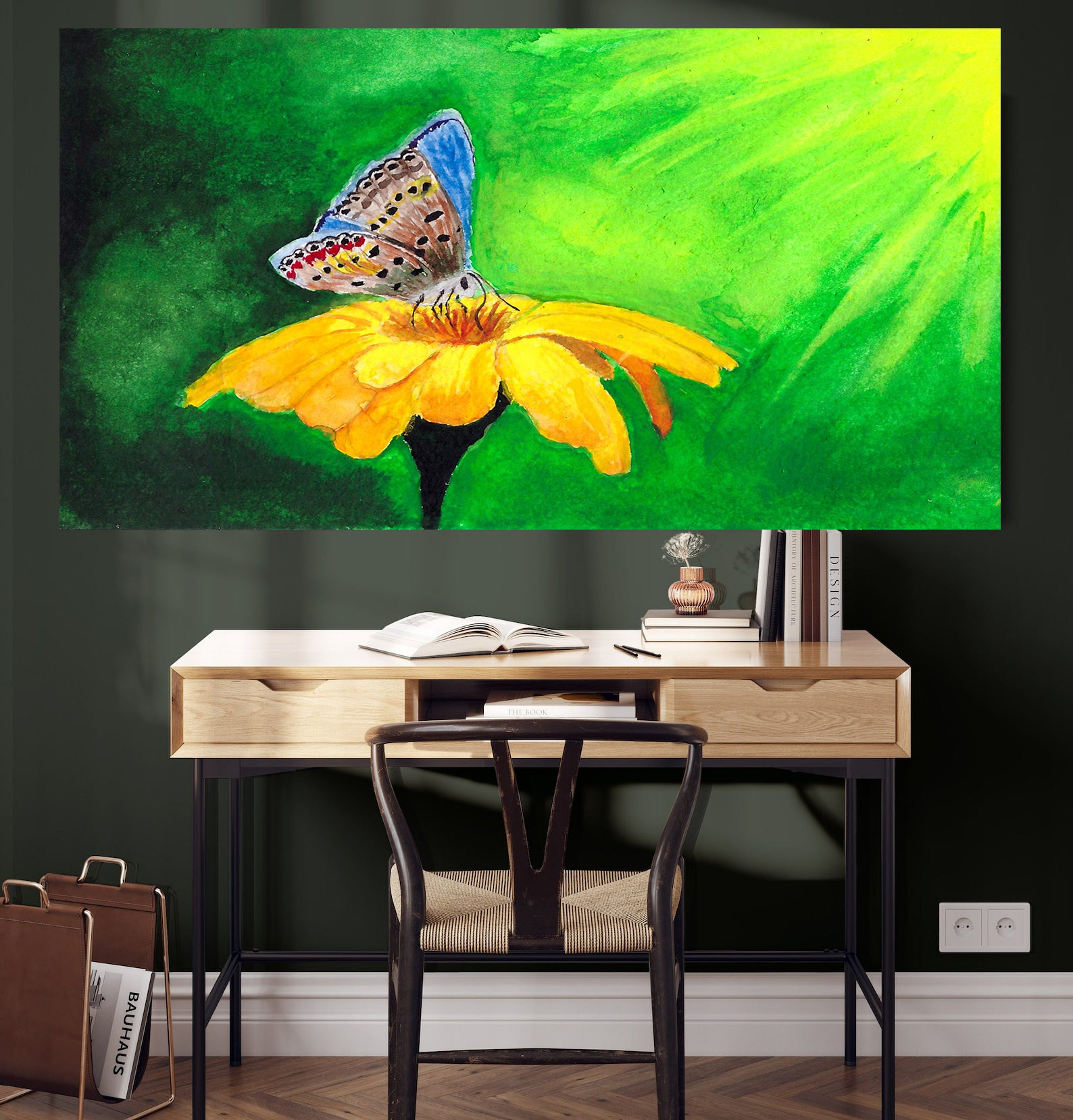 Peinture sur toile - Papillon sur fleur