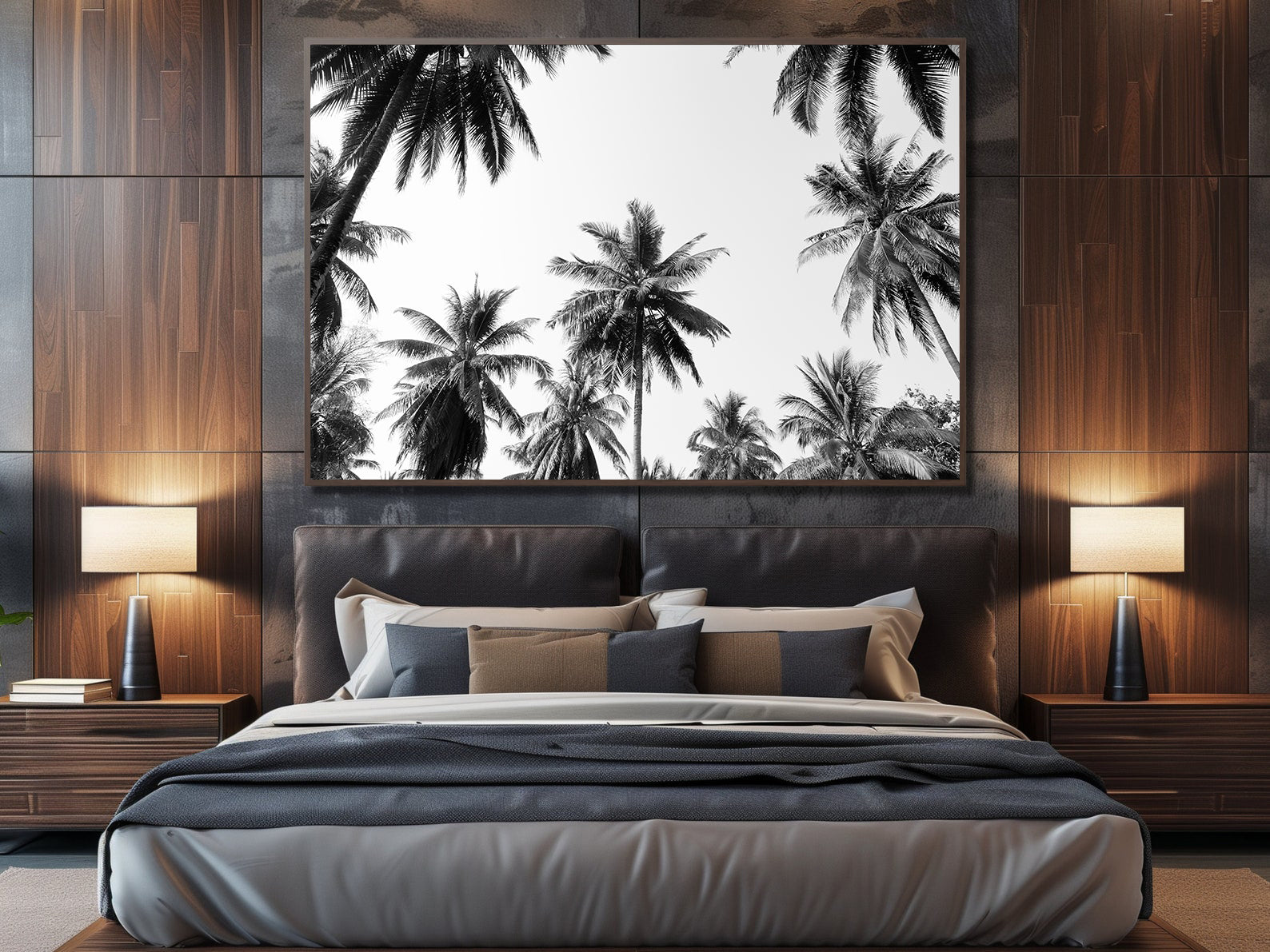 Peinture sur toile - Palmiers en noir et blanc