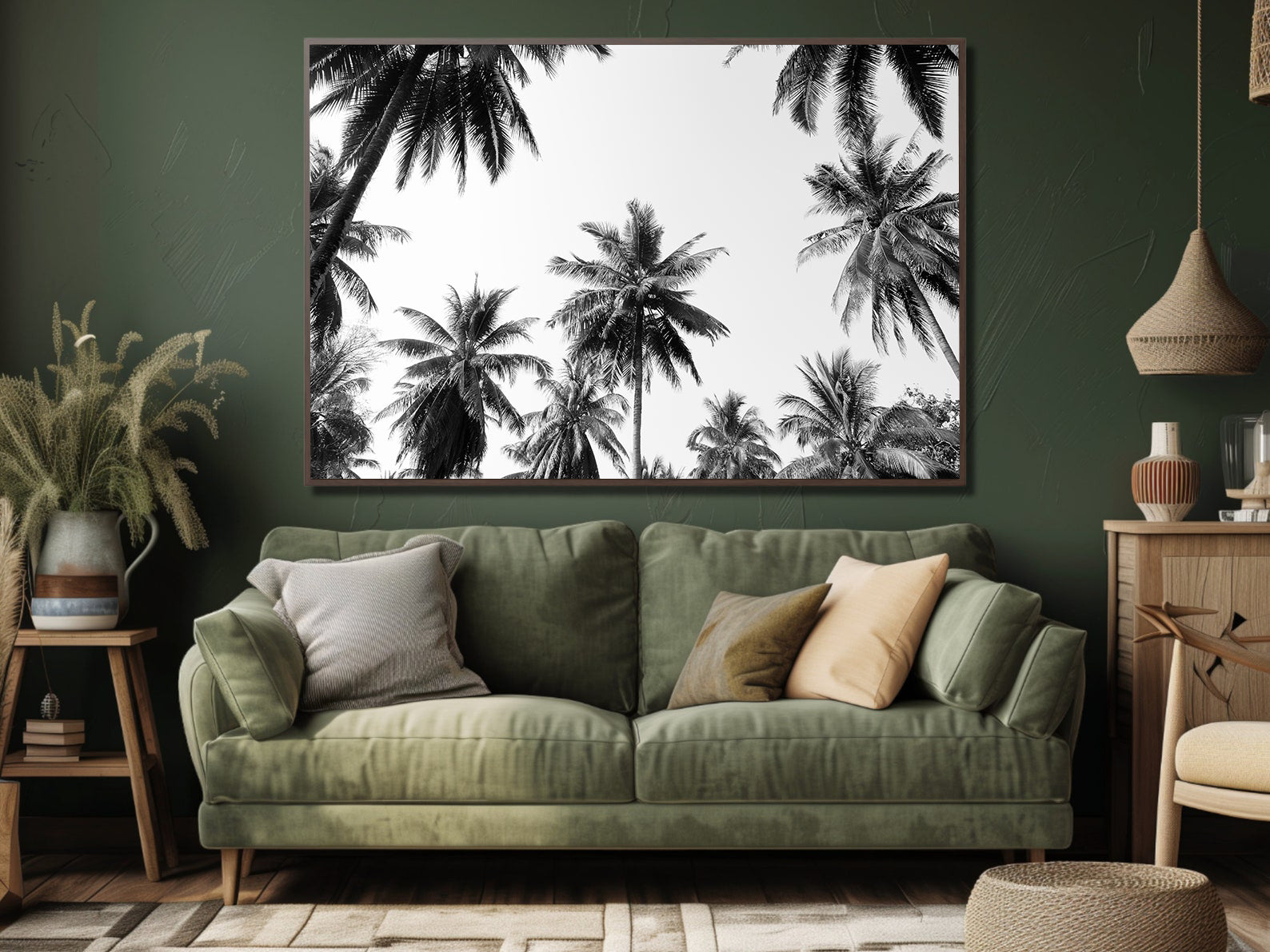 Peinture sur toile - Palmiers en noir et blanc