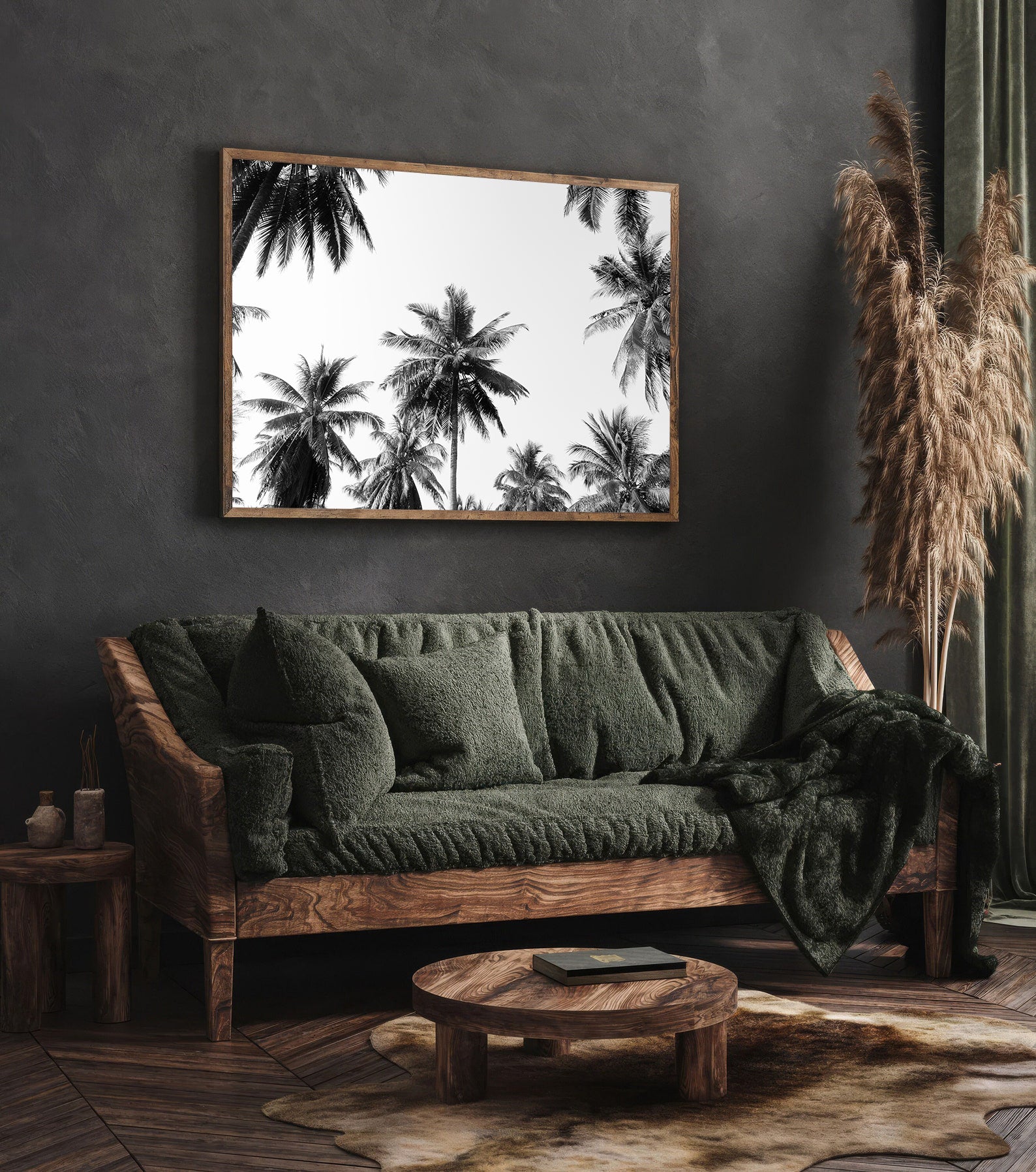 Peinture sur toile - Palmiers en noir et blanc