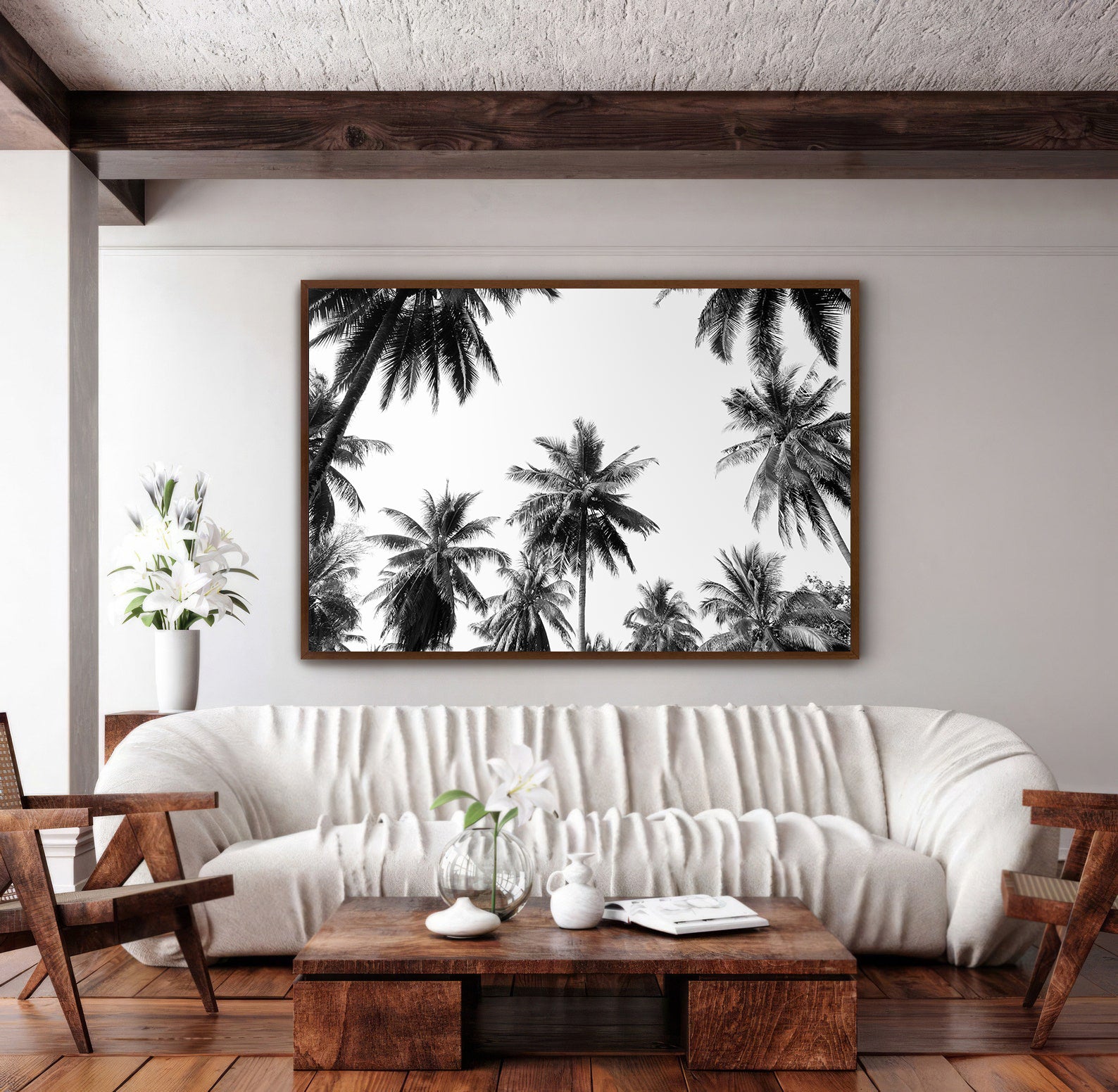 Peinture sur toile - Palmiers en noir et blanc