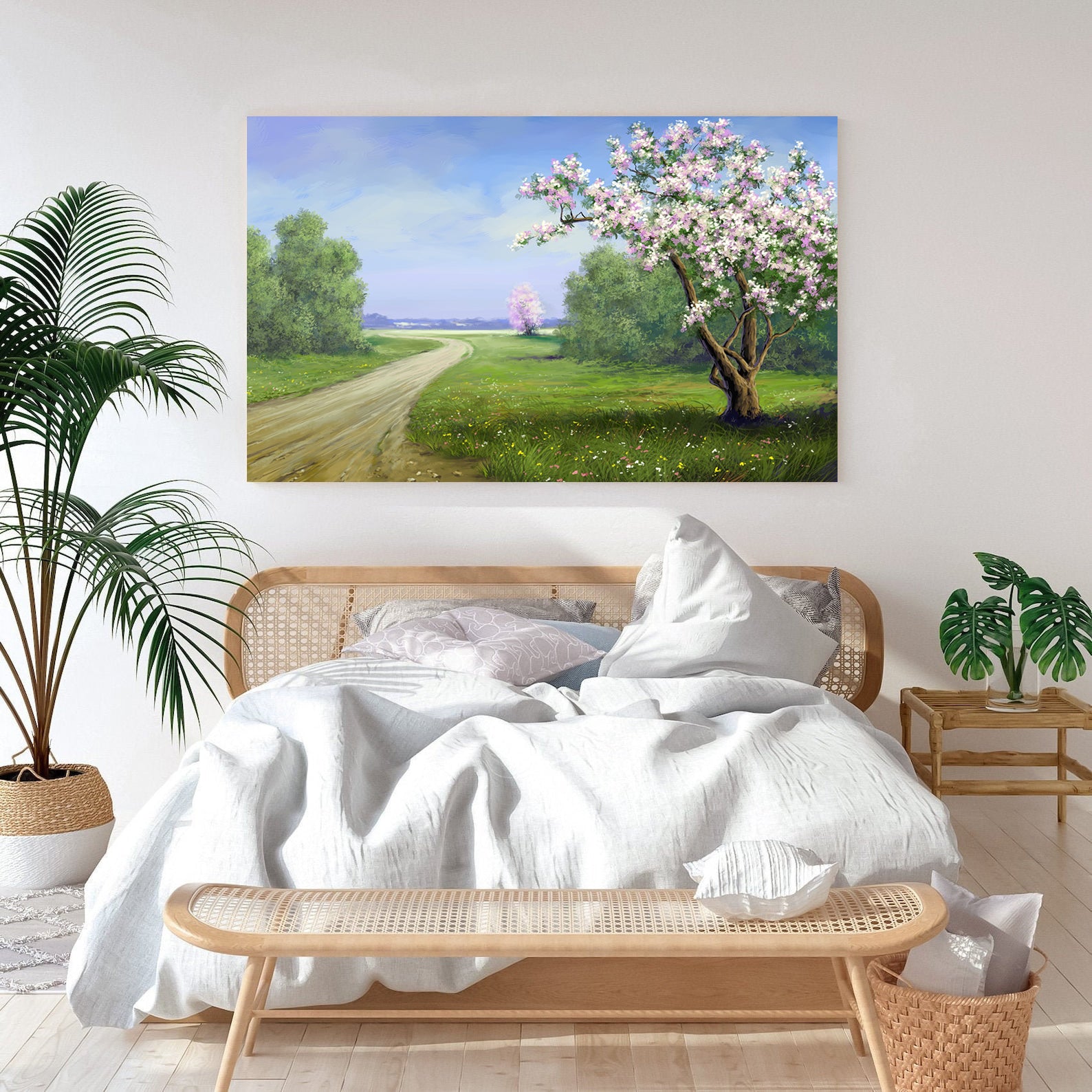 Peinture sur toile - Arbre aux fleurs roses