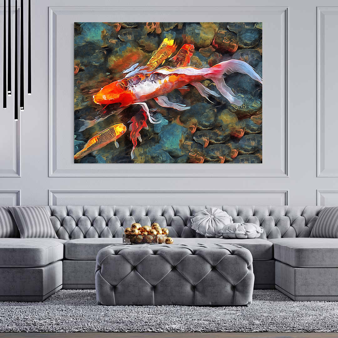 Peinture sur toile - Poissons dans l'eau