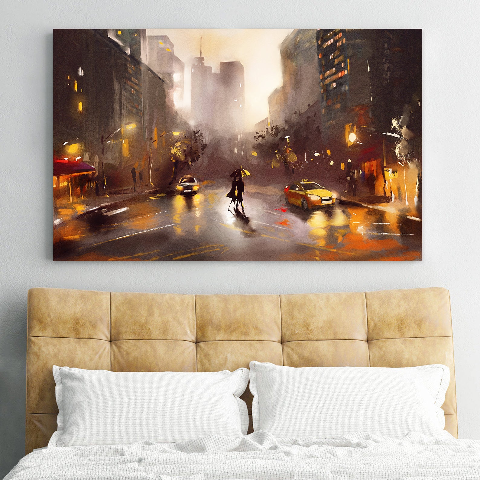 Tableau sur toile - Les amoureux dans la ville