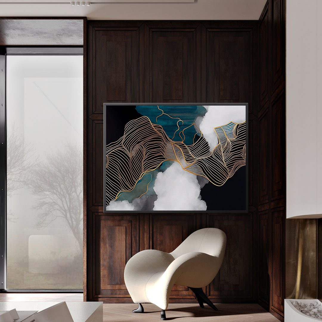 Peinture sur toile – Lignes dorées abstraites