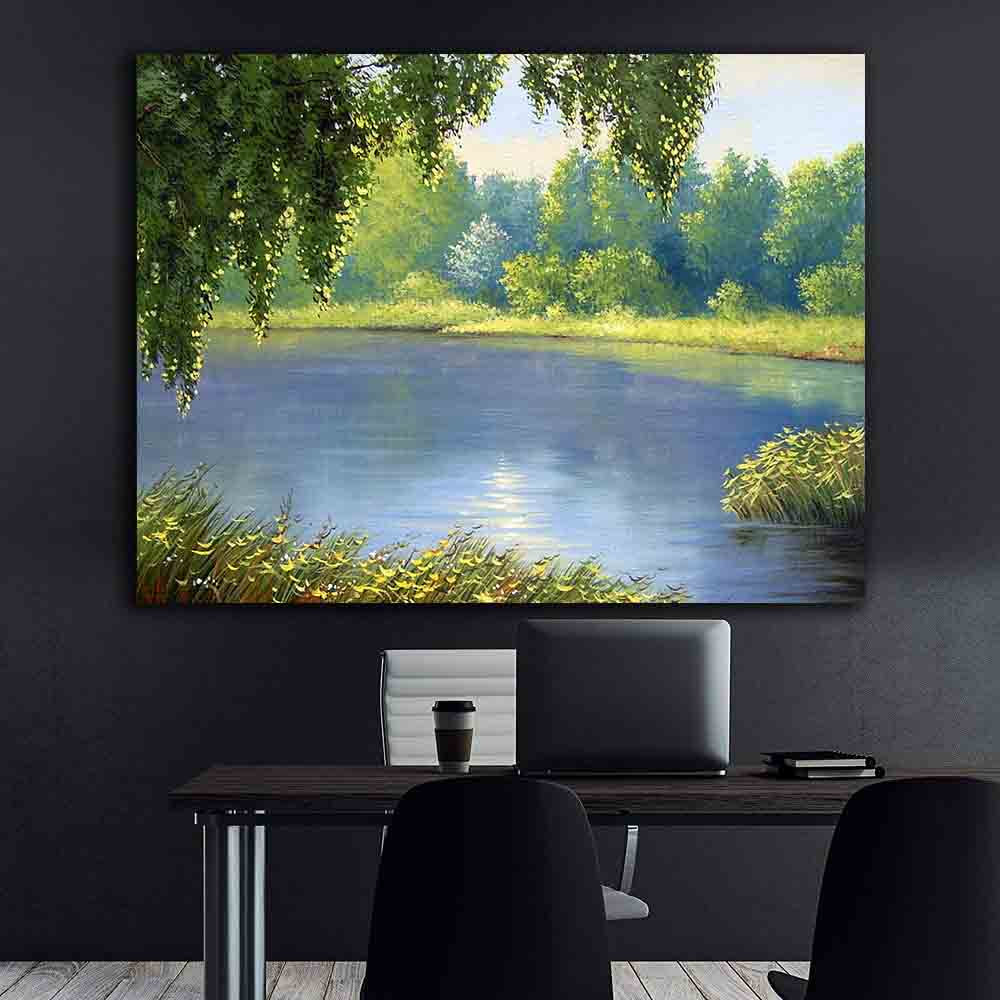 Peinture sur toile - Paysage d'été avec rivière