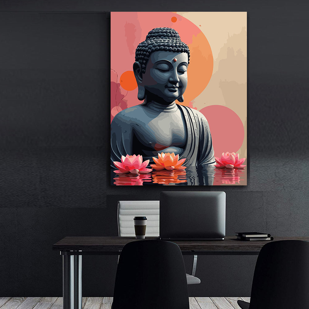 Set Pictură pe numere – Buddha Cu Flori De Lotus 6303