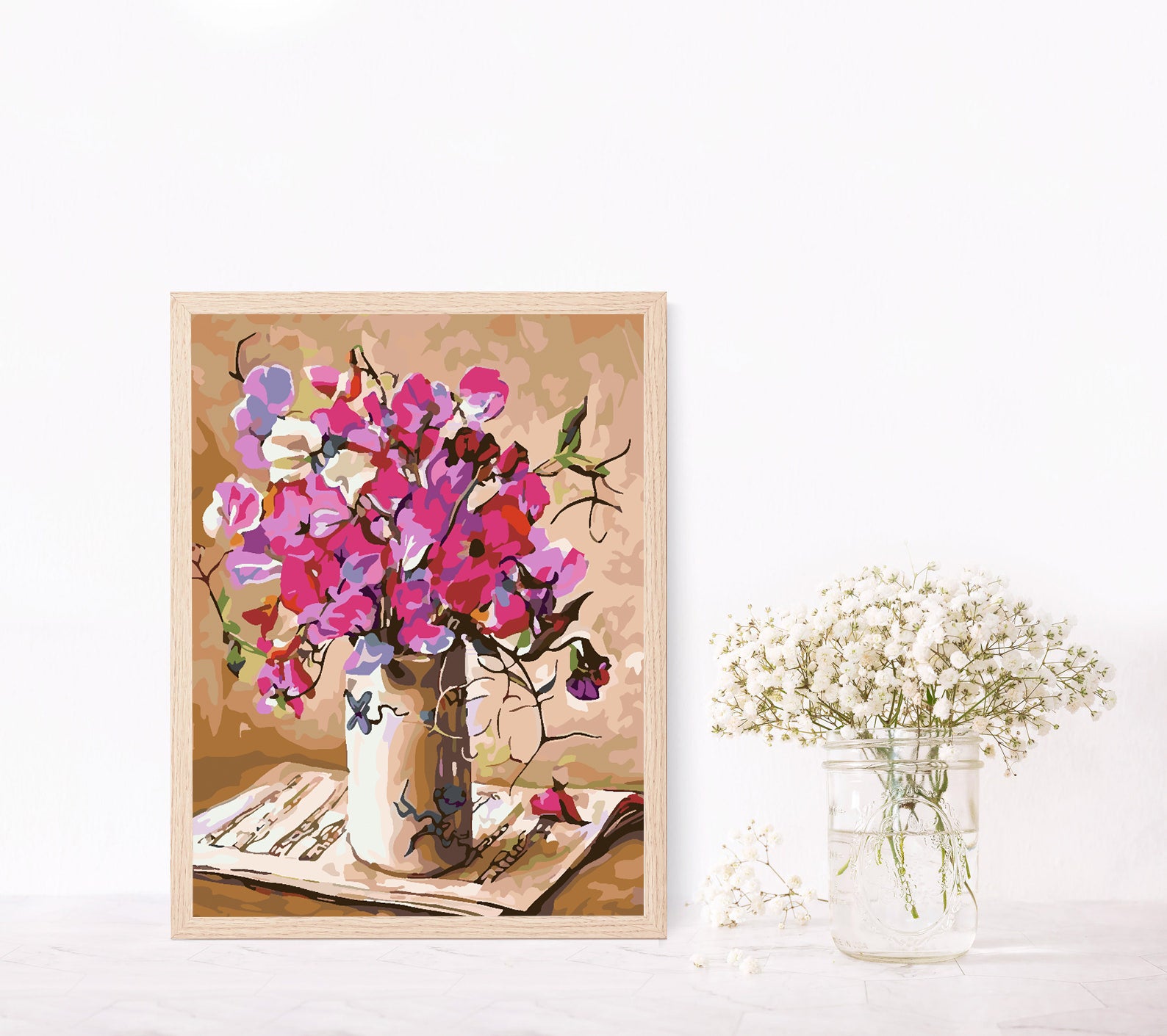 Peinture par numéros - Fleurs roses dans un vase 4375