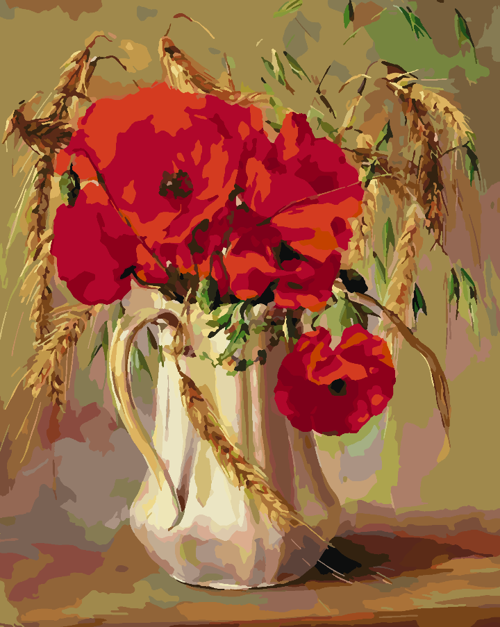 Peinture par numéros - Fleurs rouges dans un vase 4383