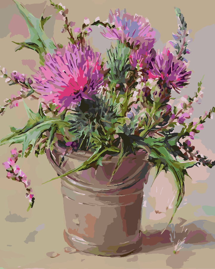 Peinture par numéros - Fleurs roses dans un vase 4388
