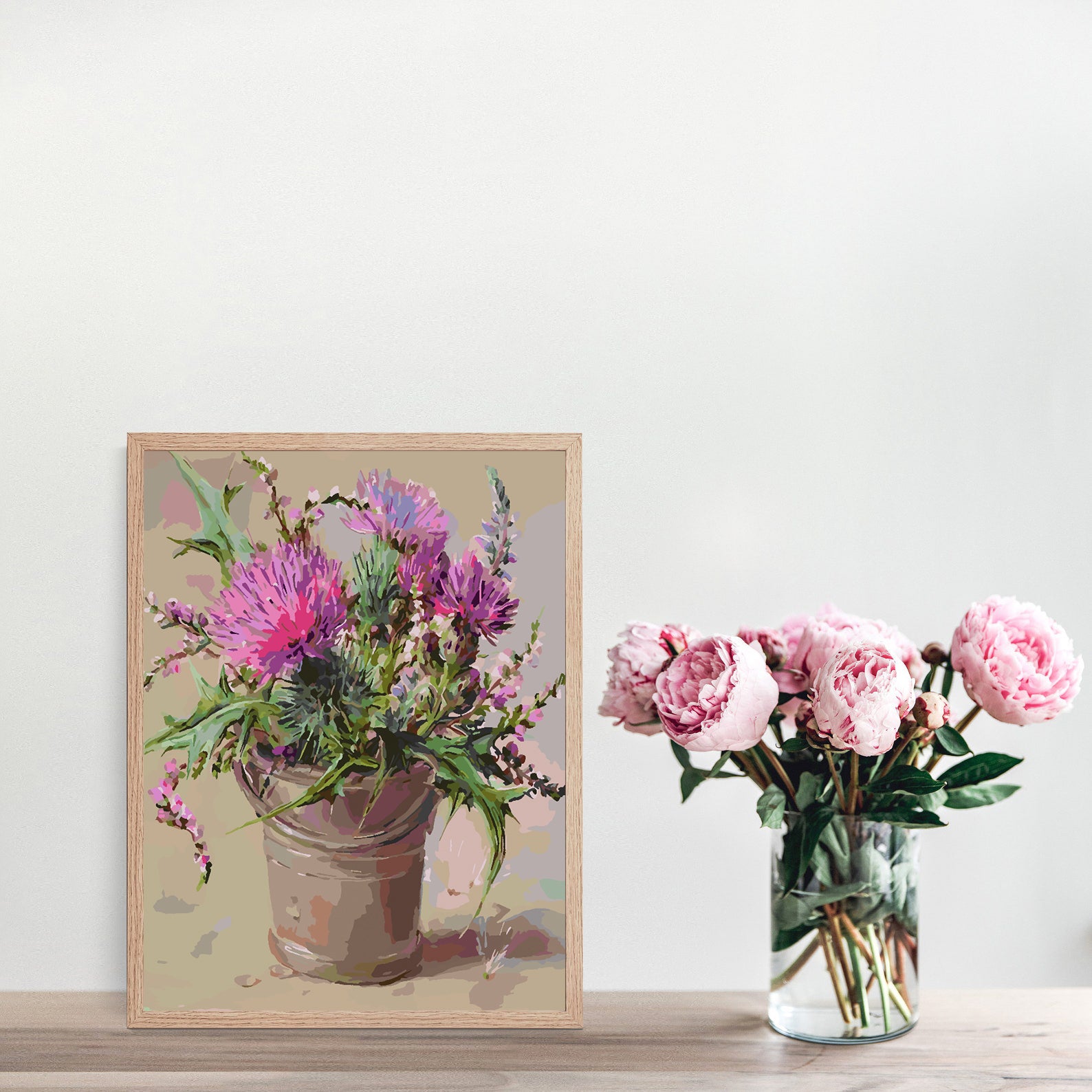 Peinture par numéros - Fleurs roses dans un vase 4388