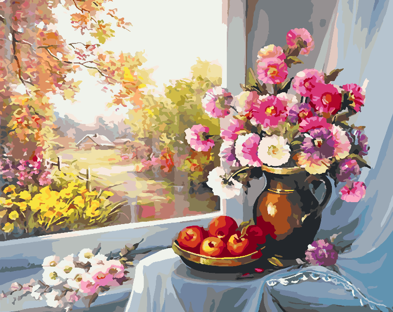 Peinture par numéros - Fleurs roses dans un vase 4395