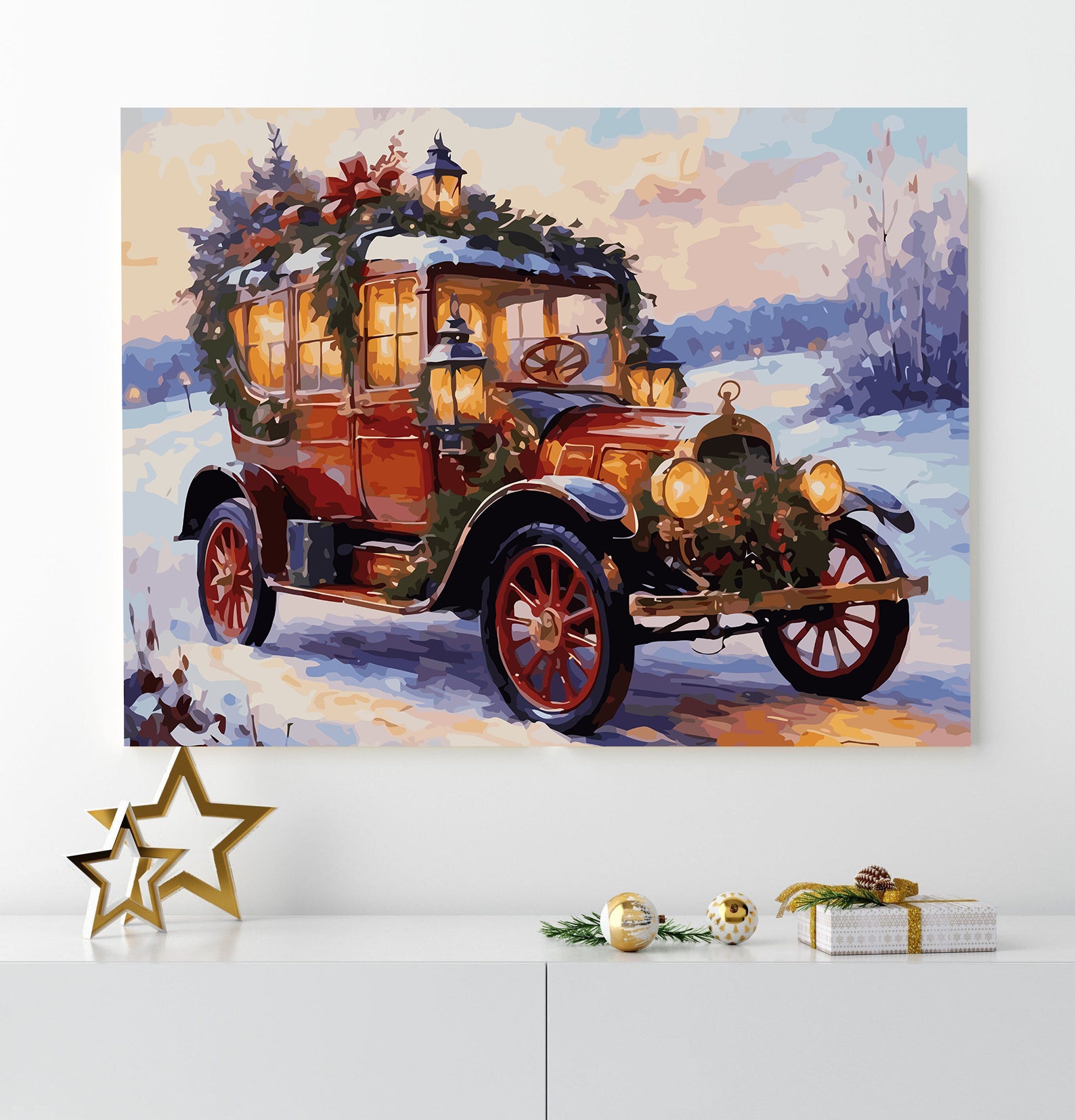 Set Pictură pe numere – Mașină Retro Iarna 6236