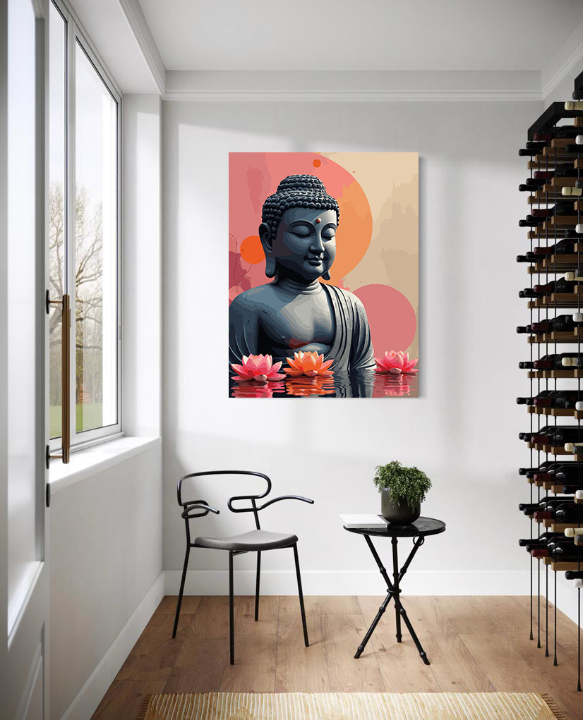 Set Pictură pe numere – Buddha Cu Flori De Lotus 6303