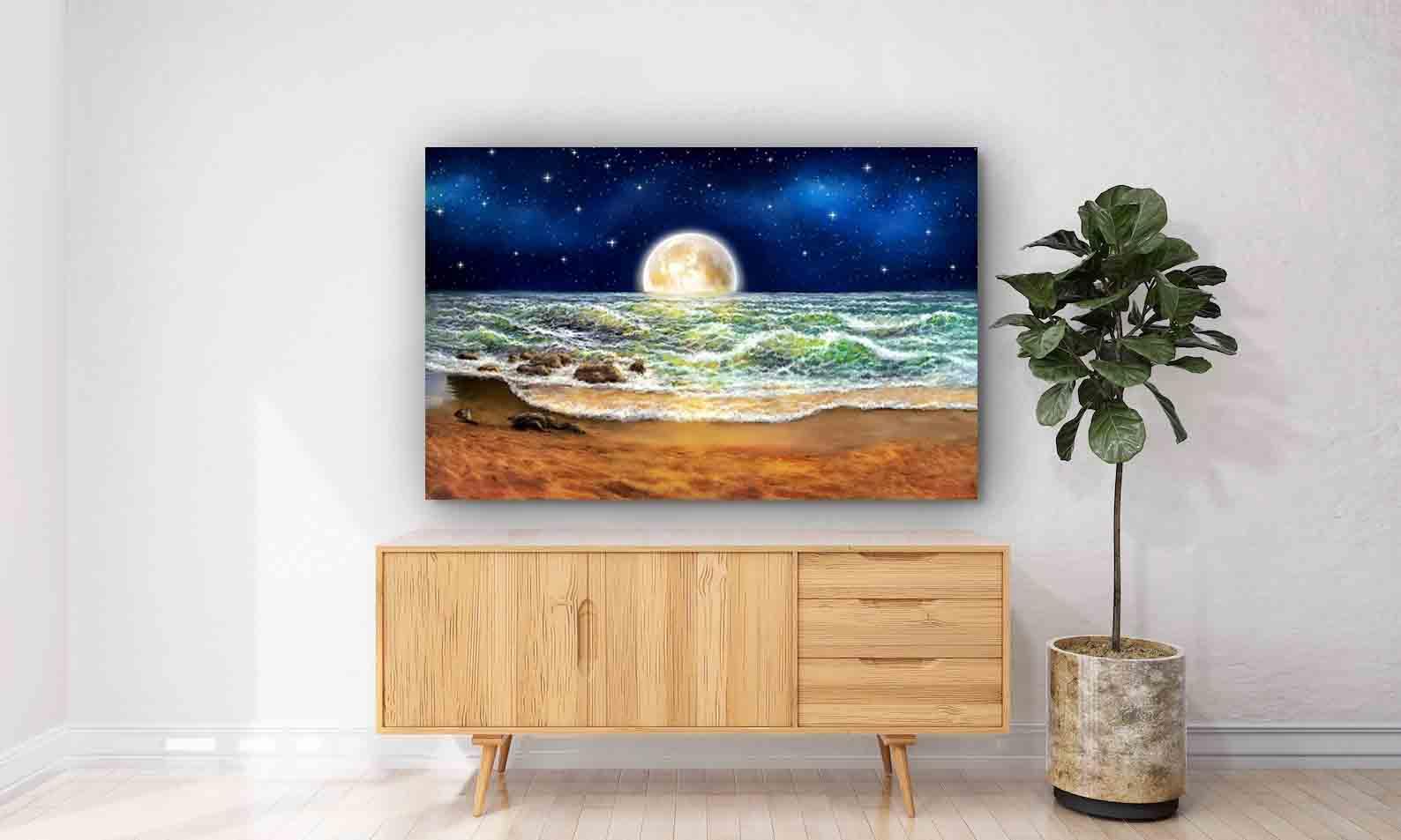 Peinture sur toile - Lune sur la mer