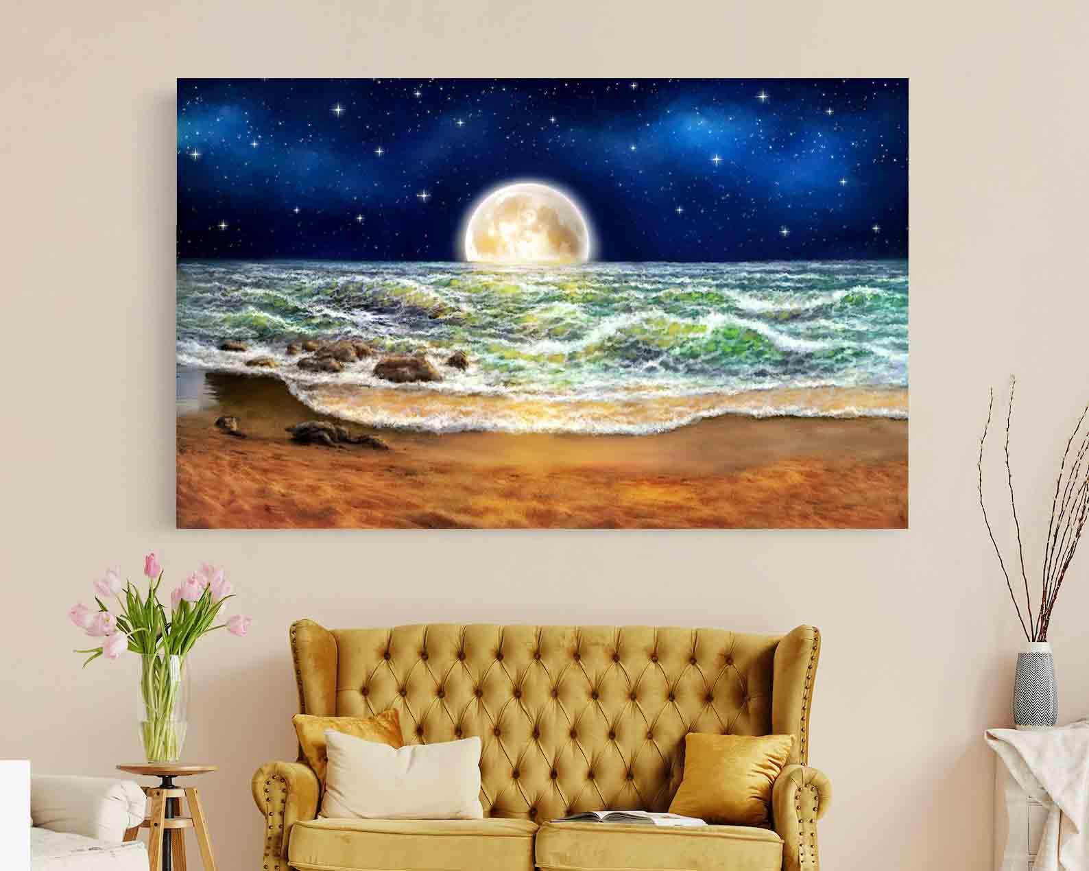 Peinture sur toile - Lune sur la mer