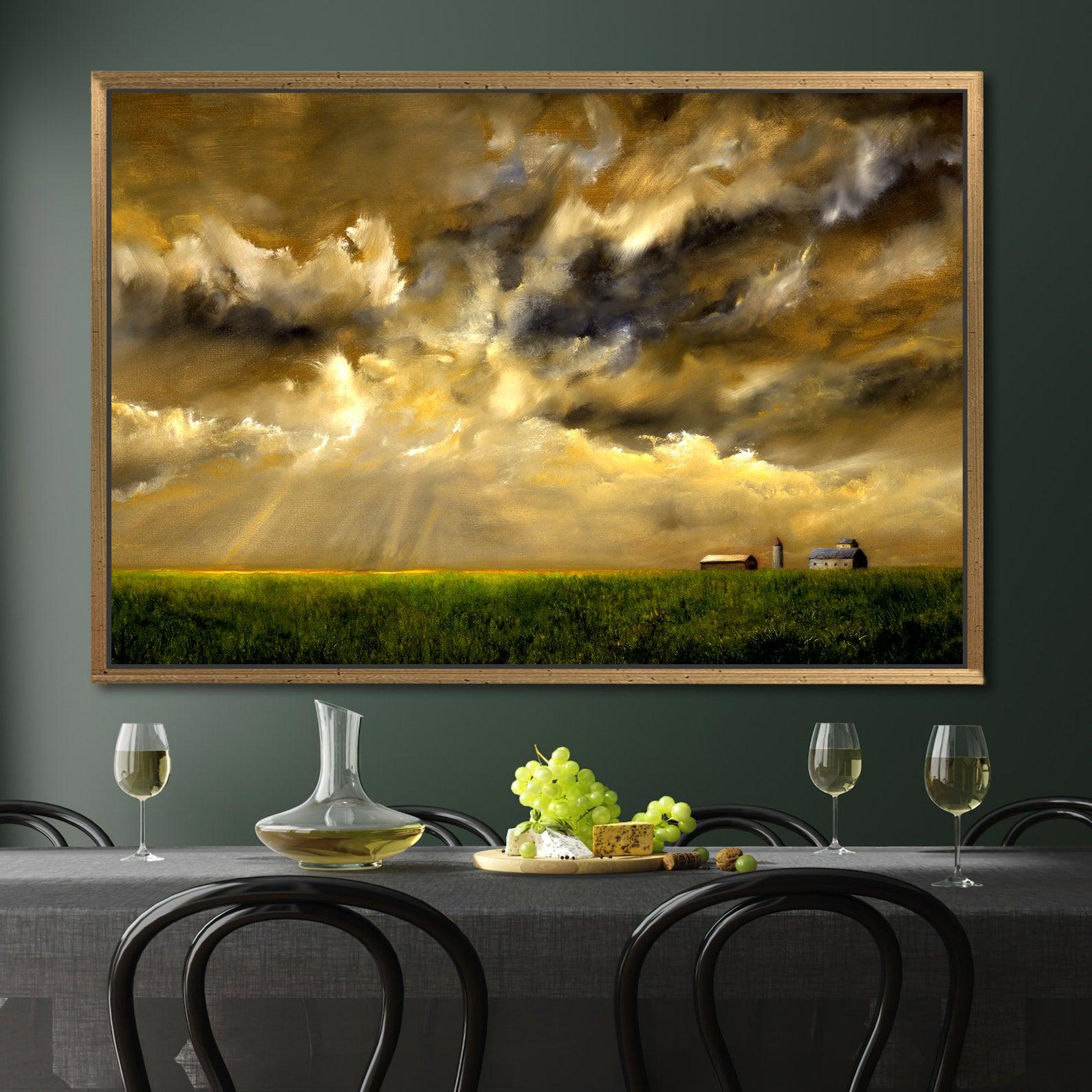 Peinture sur toile - Champ de céréales avec tempête