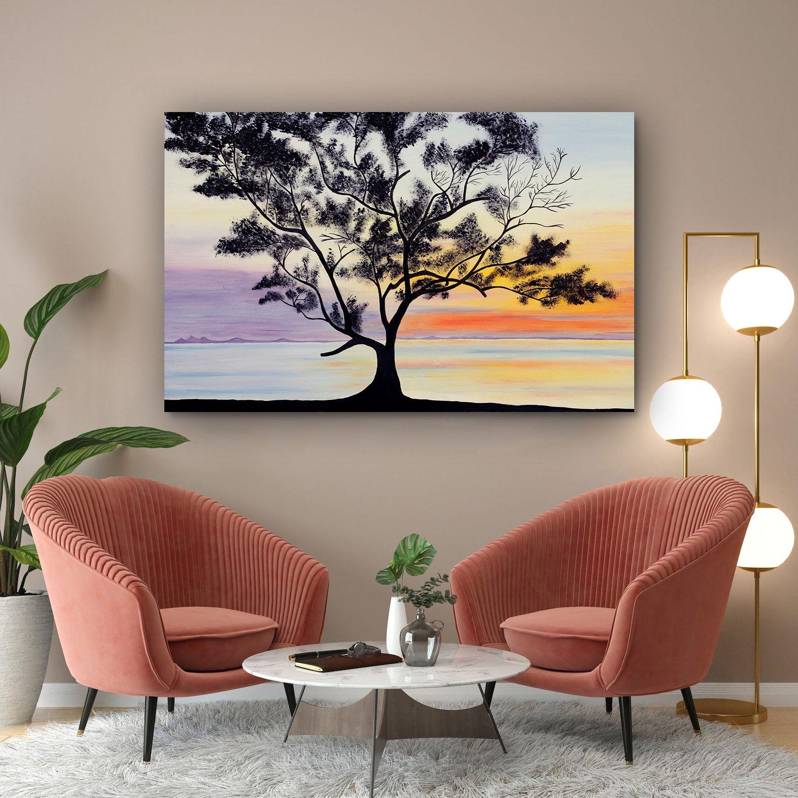 Peinture sur toile - Paysage au coucher du soleil