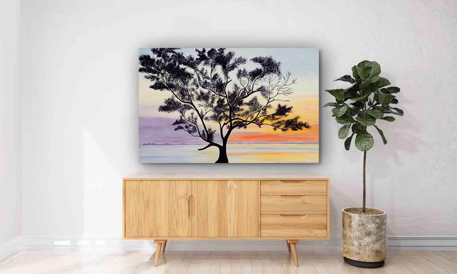 Peinture sur toile - Paysage au coucher du soleil