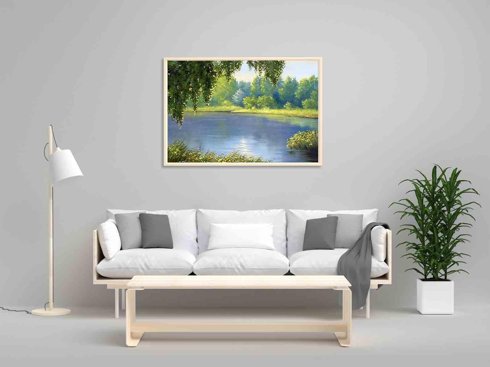 Peinture sur toile - Paysage d'été avec rivière