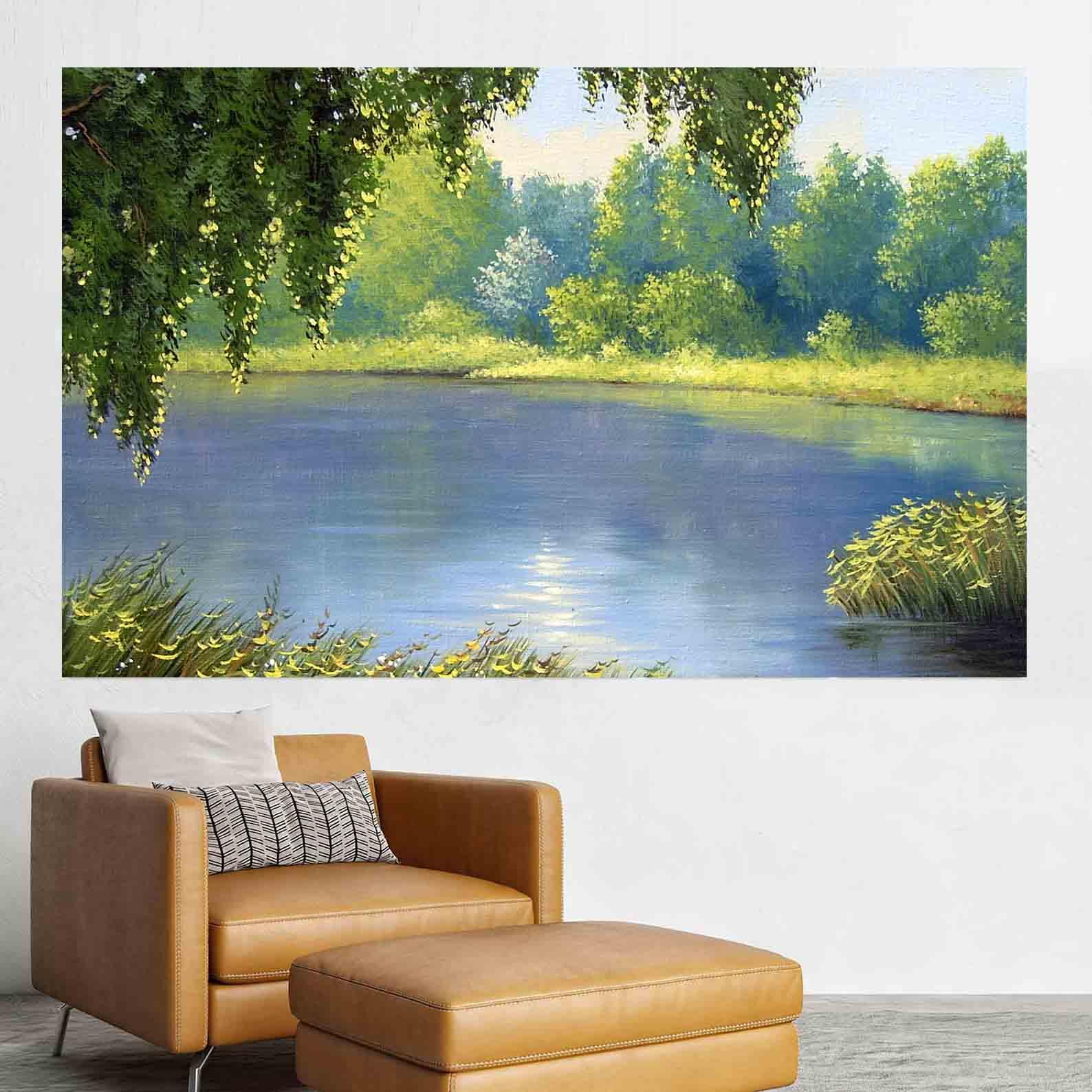Peinture sur toile - Paysage d'été avec rivière