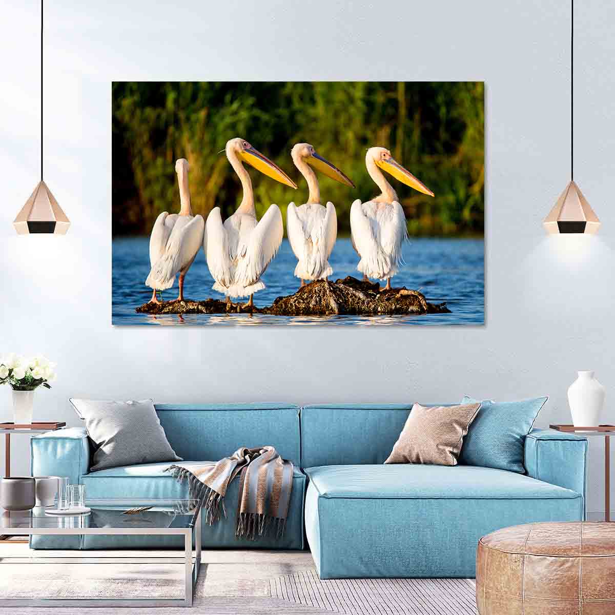 Peinture sur toile - Pélicans dans le delta du Danube