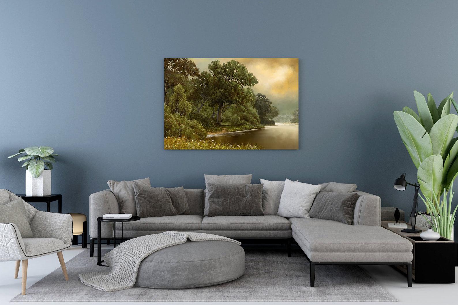 Peinture sur toile - Paysage d'été avec rivière