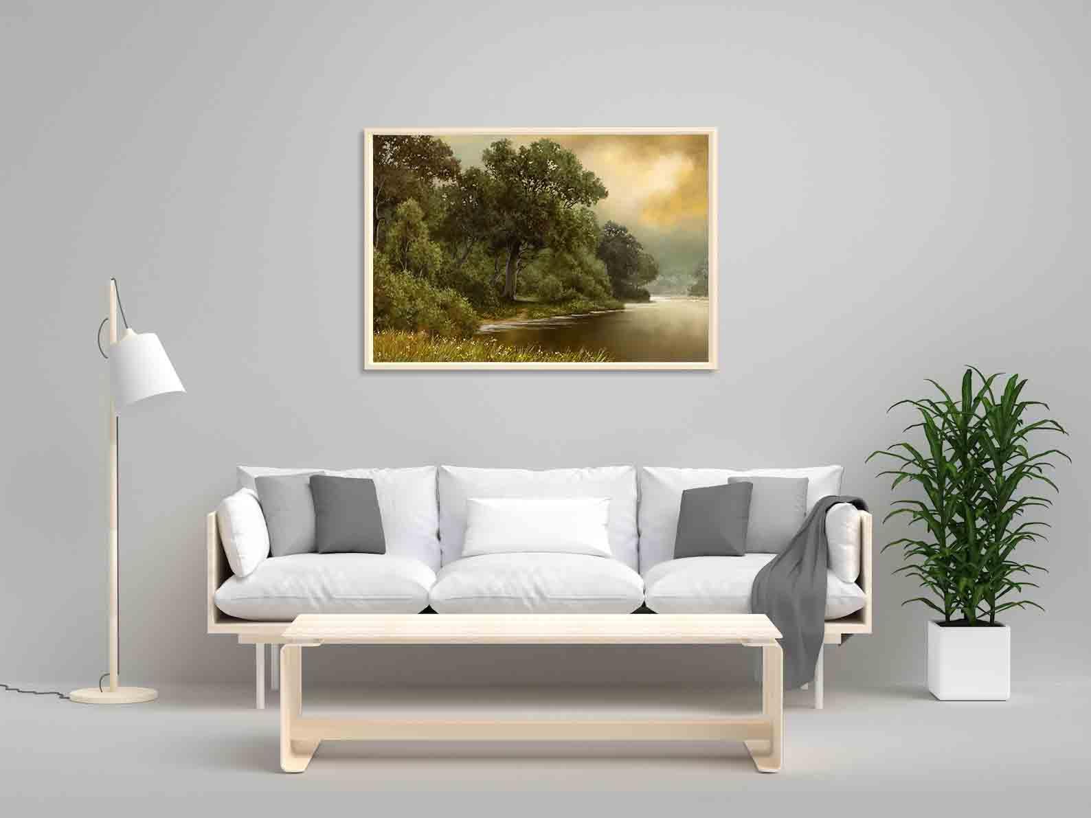 Peinture sur toile - Paysage d'été avec rivière