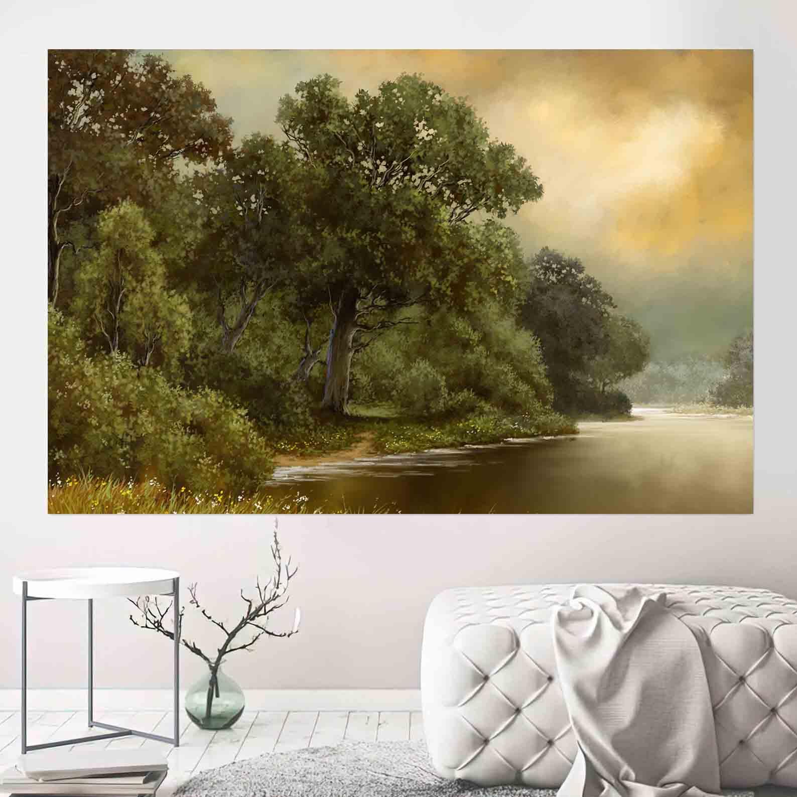 Peinture sur toile - Paysage d'été avec rivière