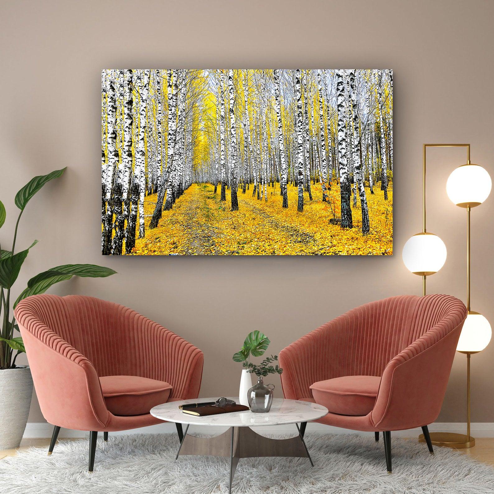 Peinture sur toile - Forêt de bouleaux en automne