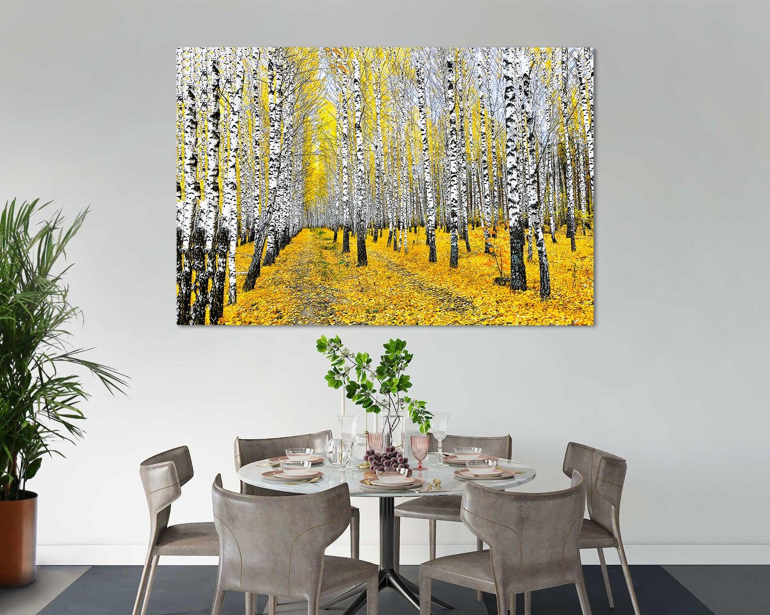 Peinture sur toile - Forêt de bouleaux en automne