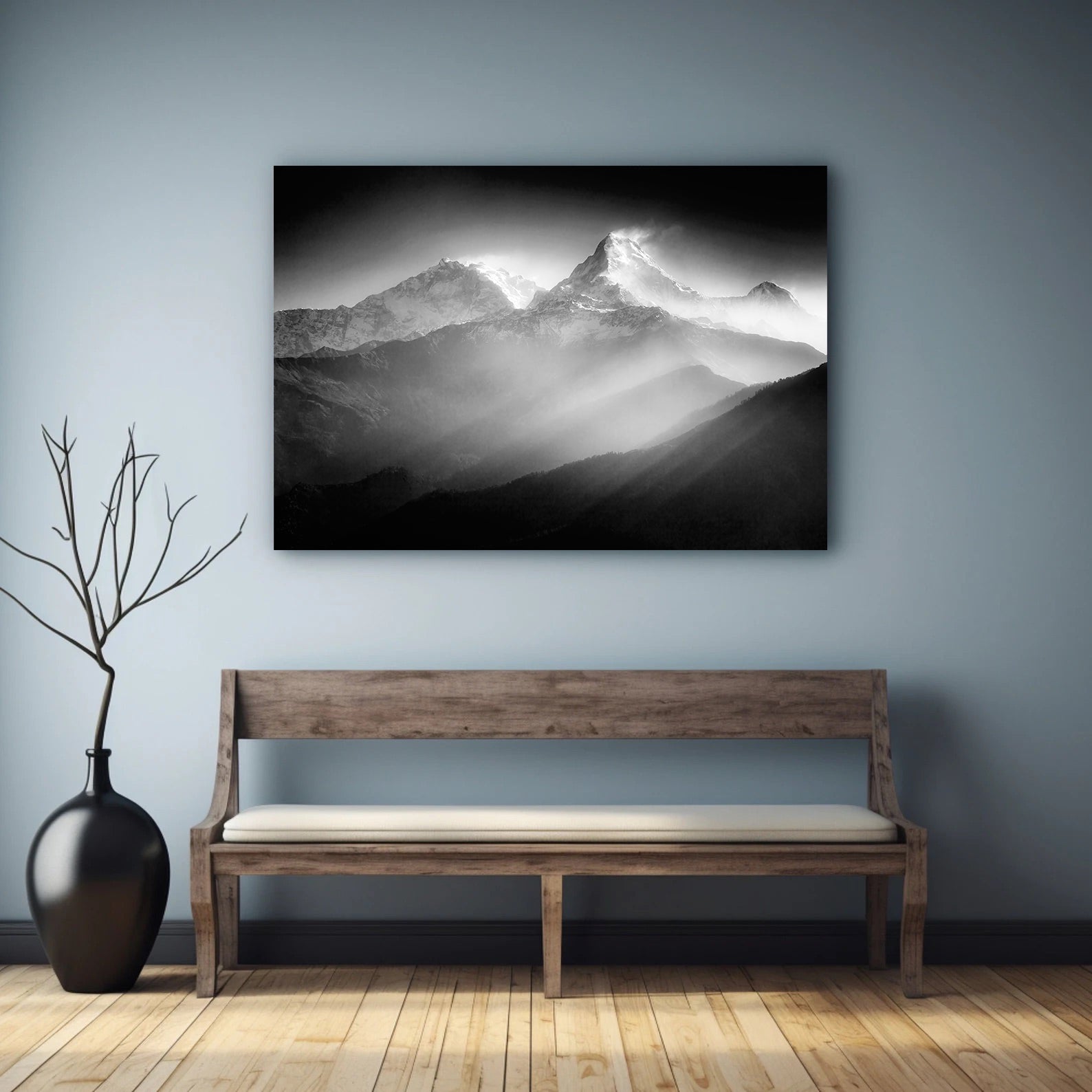 Peinture sur toile – Montagnes en noir et blanc