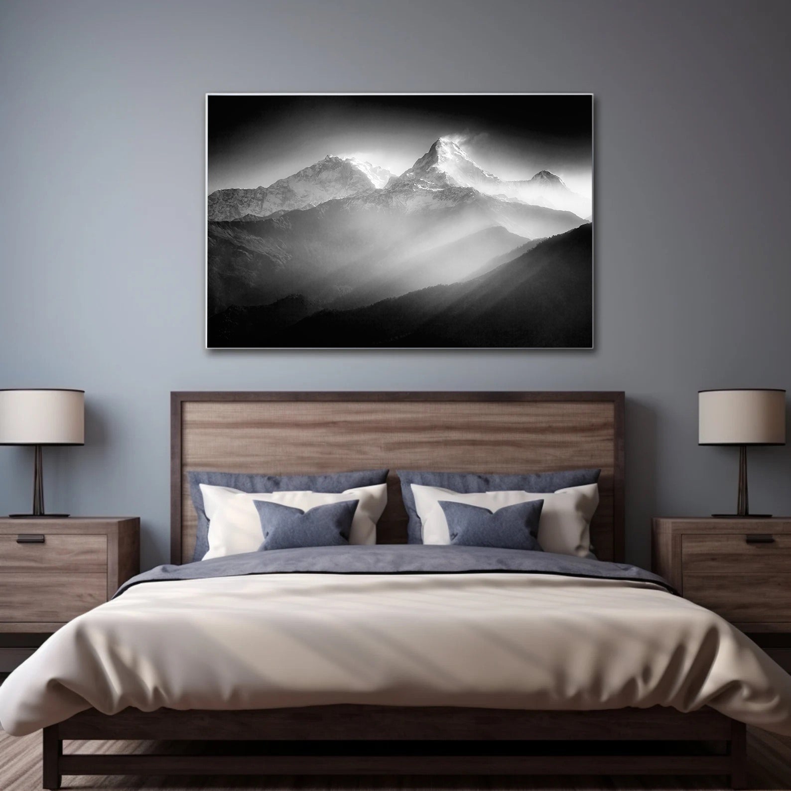 Peinture sur toile – Montagnes en noir et blanc