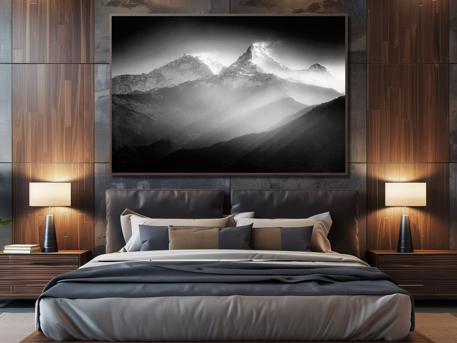 Peinture sur toile – Montagnes en noir et blanc