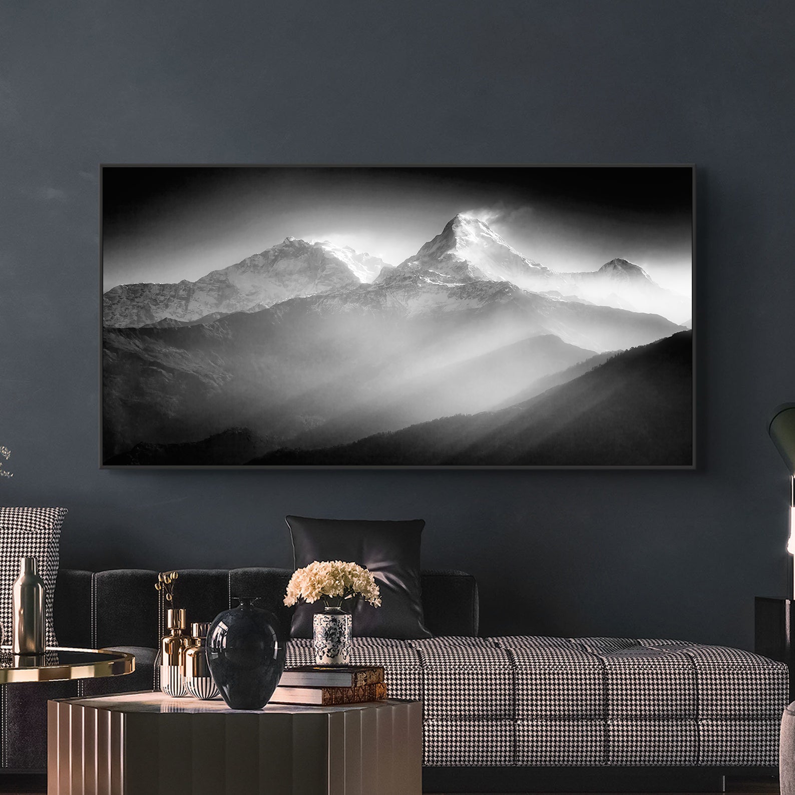 Peinture sur toile – Montagnes en noir et blanc