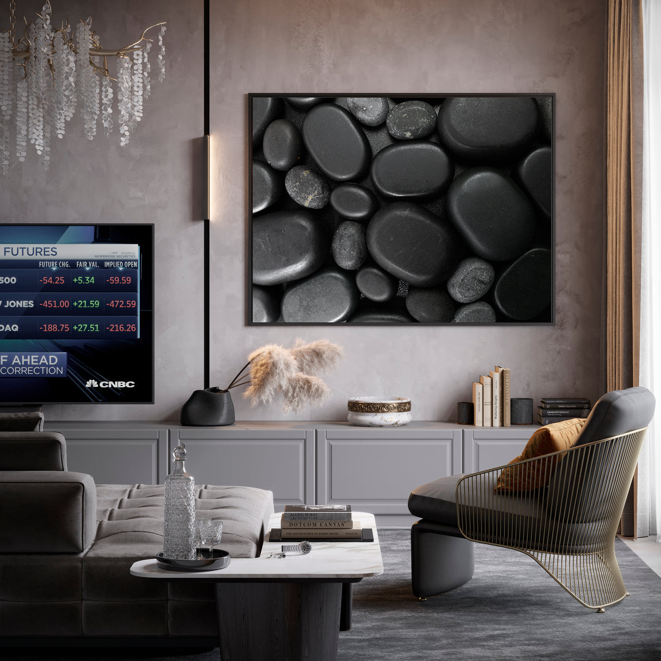 Peinture sur toile - Pierres noires