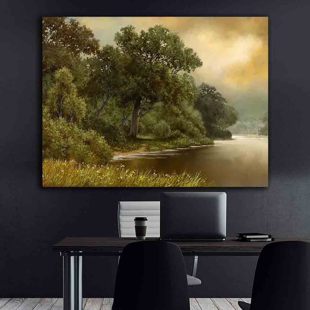 Peinture sur toile - Paysage d'été avec rivière