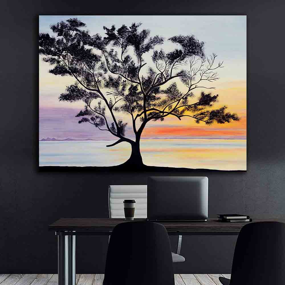 Peinture sur toile - Paysage au coucher du soleil