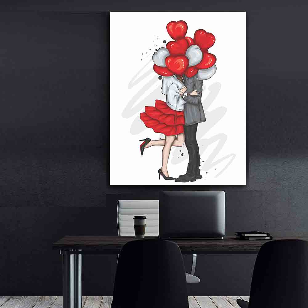 Peinture sur toile - Couple avec ballons