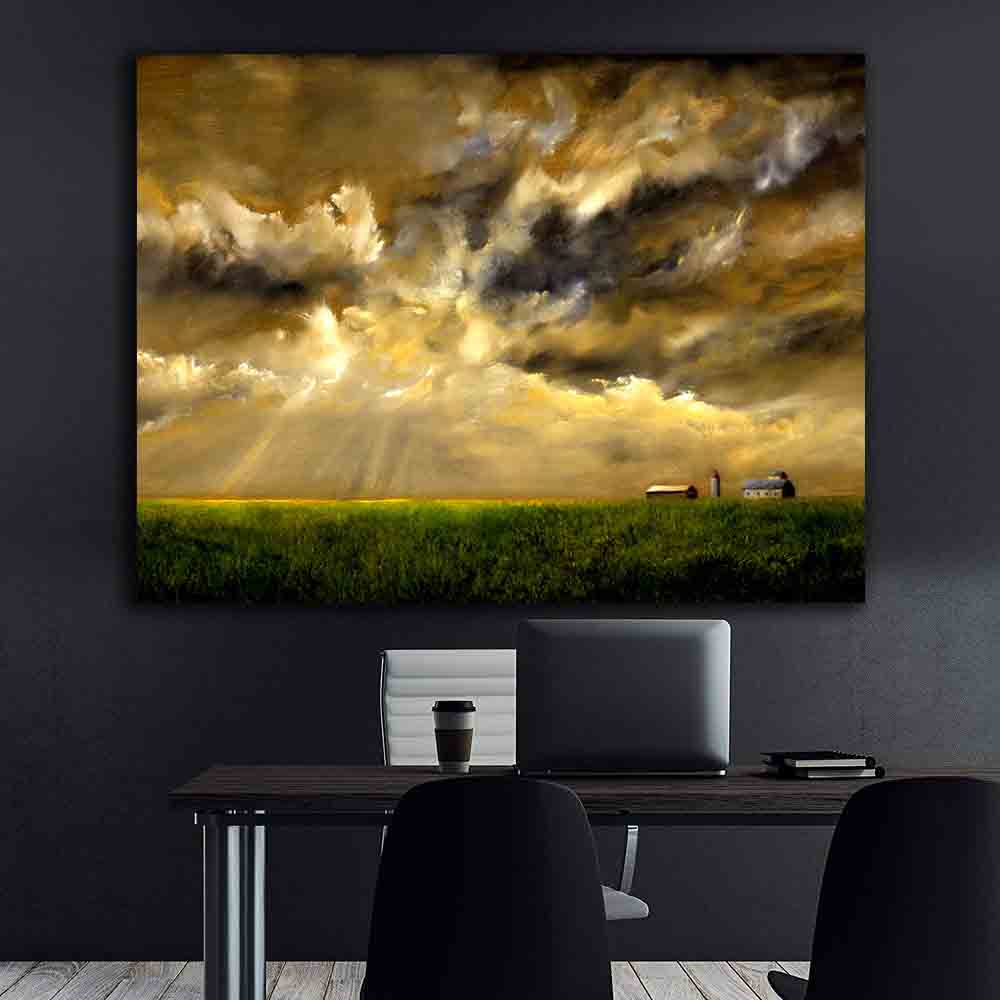 Peinture sur toile - Champ de céréales avec tempête