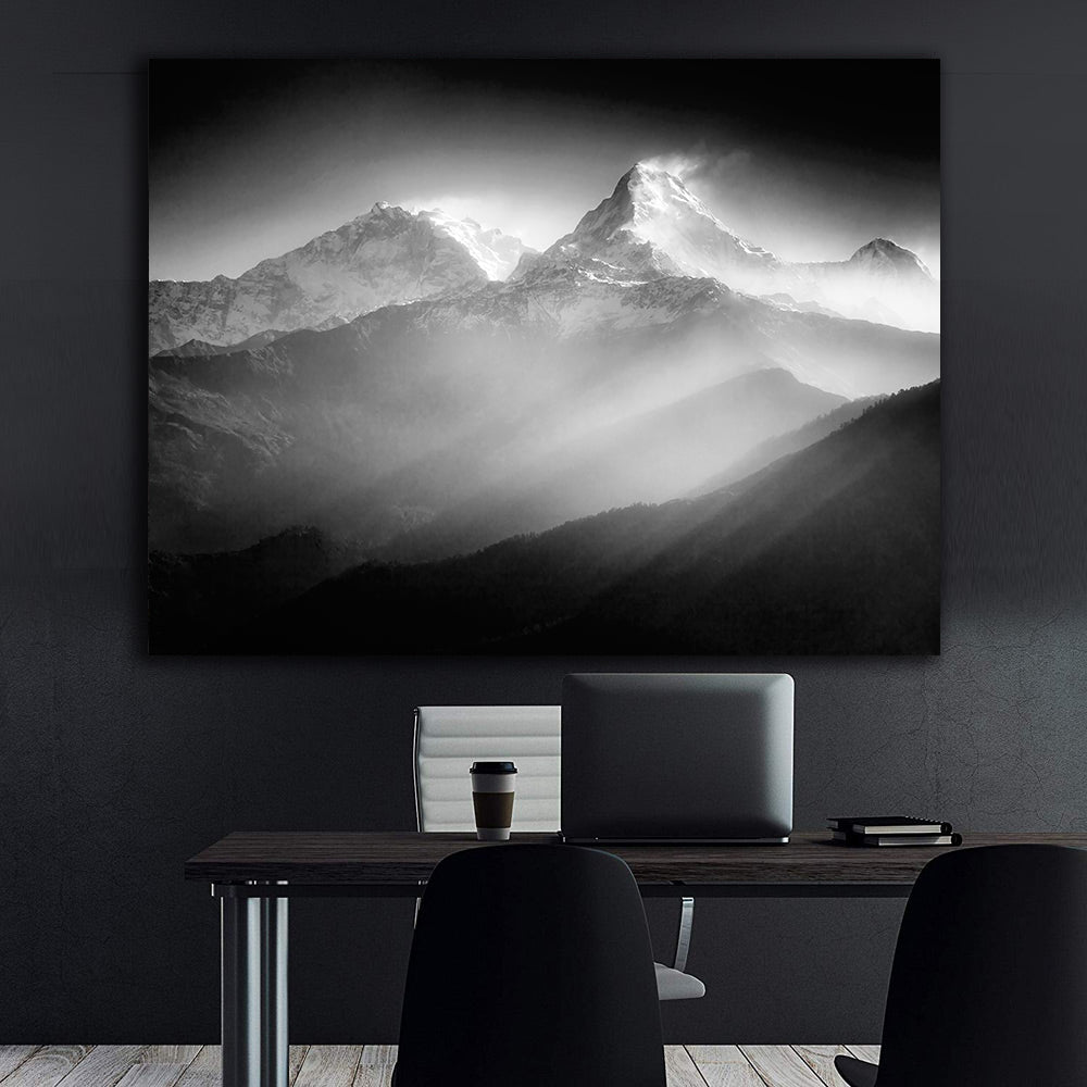 Peinture sur toile – Montagnes en noir et blanc