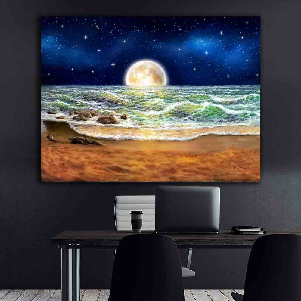 Peinture sur toile - Lune sur la mer