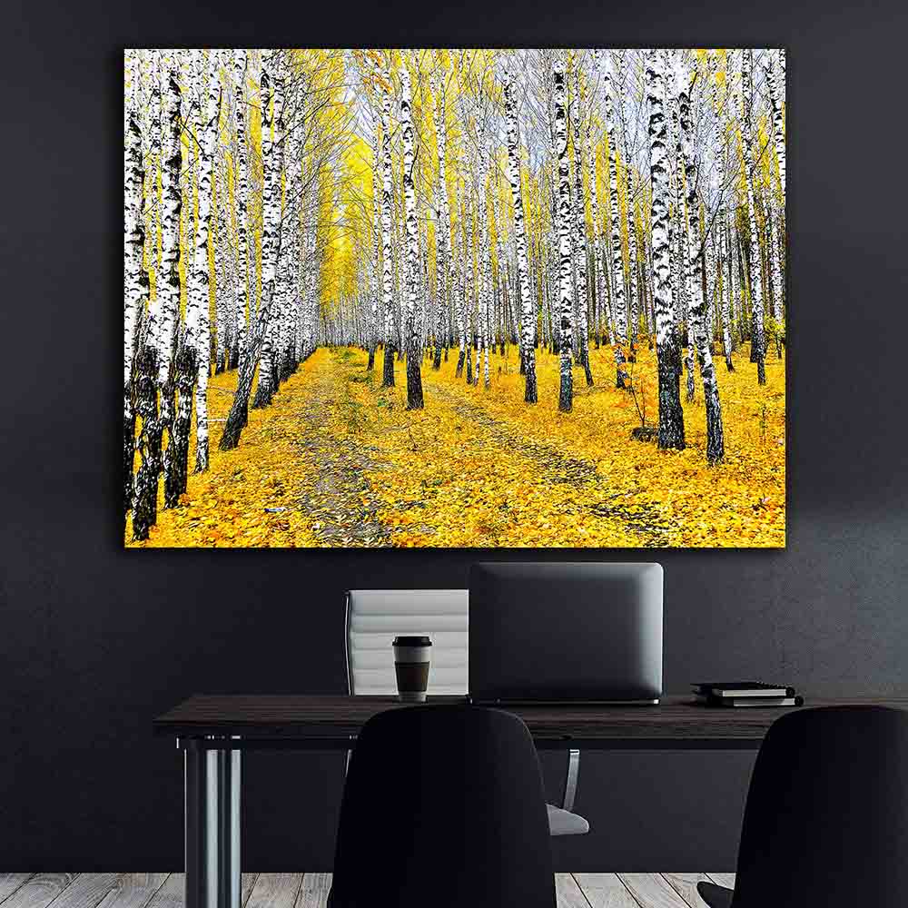 Peinture sur toile - Forêt de bouleaux en automne