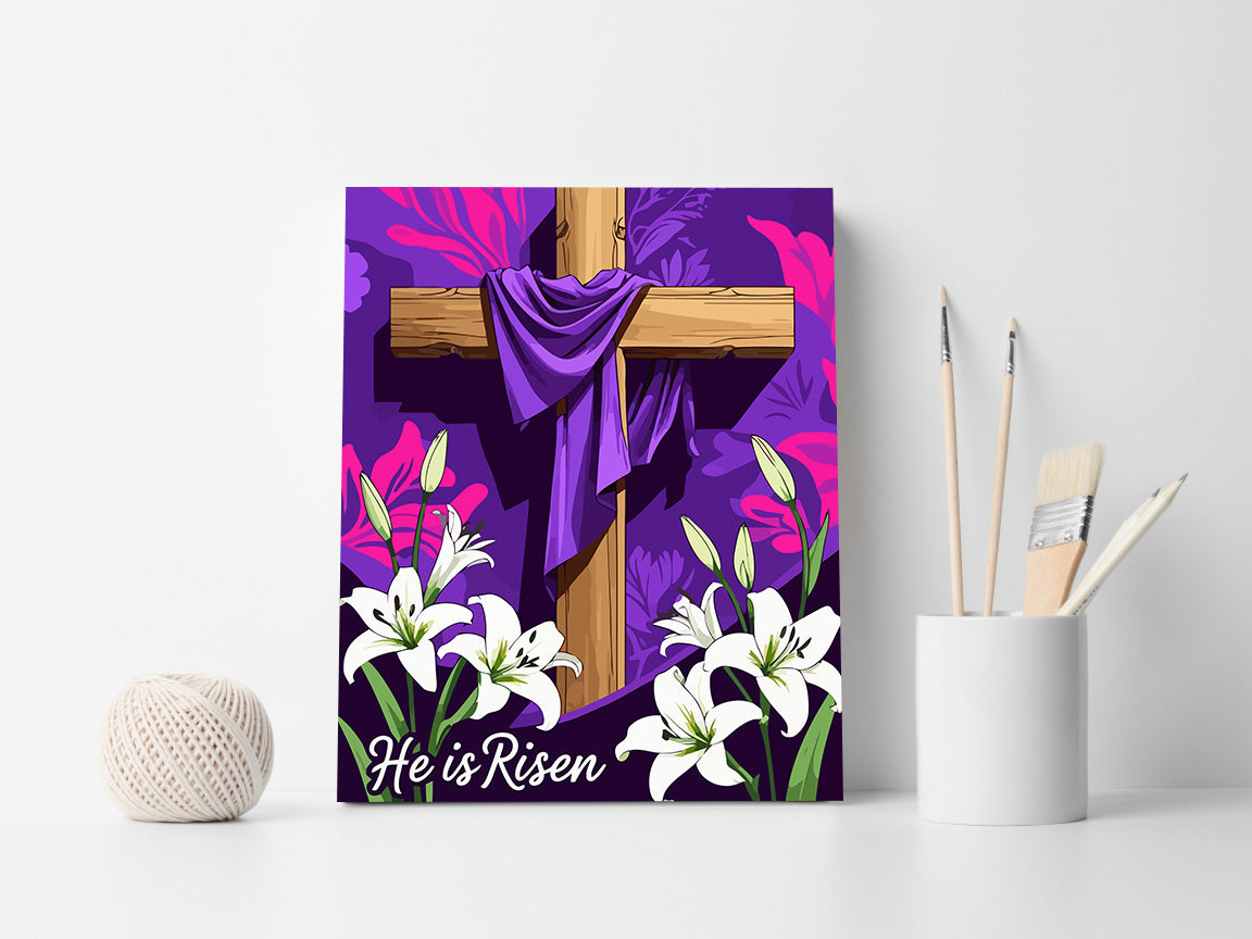 Set Pictură pe numere – Cruce Creștină Cu Crini 6305